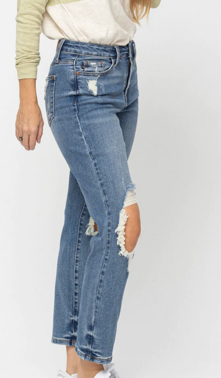 Blue High Waist Destroyed Boyfriend Fit
