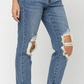 Blue High Waist Destroyed Boyfriend Fit