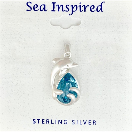 Sterling Silver Dolphin Tear Drop Pendant