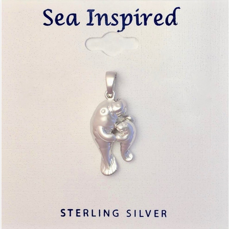 Sterling Silver Mama & Baby Manatee Pendant