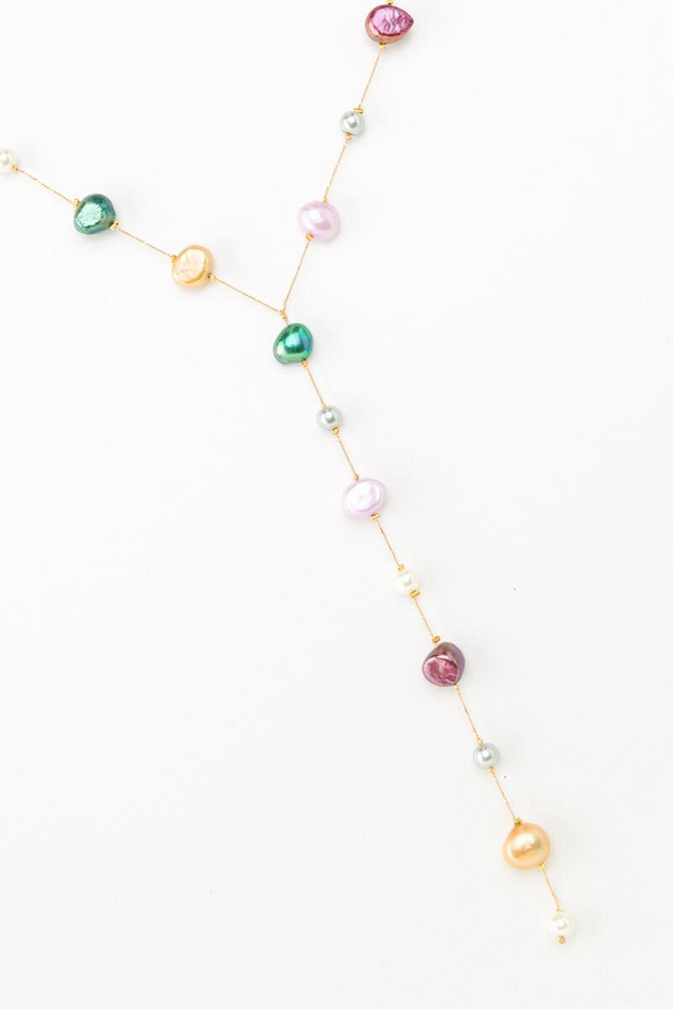 Colorful Pearl Lariat Necklace