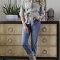 OMG Boyfriend Capri Jeans With Studded Bottom