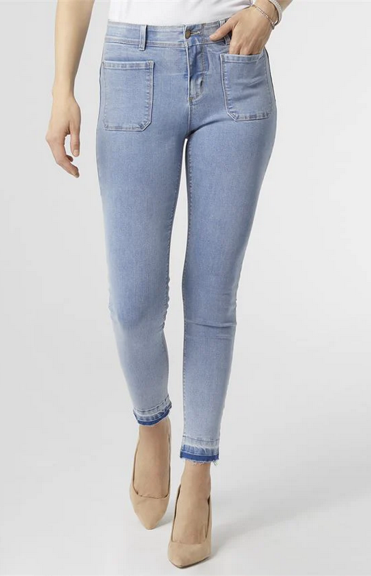 OMG ZoeyZip Skinny Jeans With Dark Wash Bottom - Light Denim