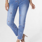 OMG Straight Leg JeanEmbroidered Capri- Medium Denim