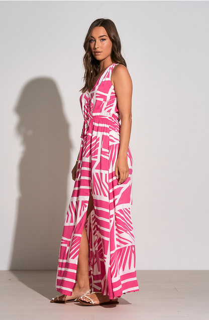 Pink Barbados Geometric Print  Maxi Dress