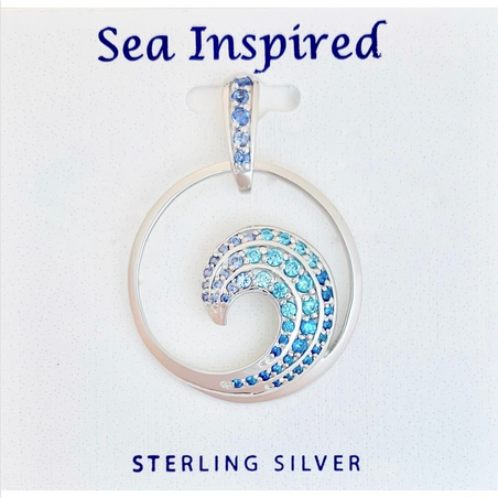 Sterling Silver Large Wave Pendant with Graduated Colored Synthetic Stones