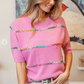 Rainbow Stitch Detail Short Sleeve Sweater Top