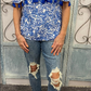 Off The Shoulder Blue Coral Top