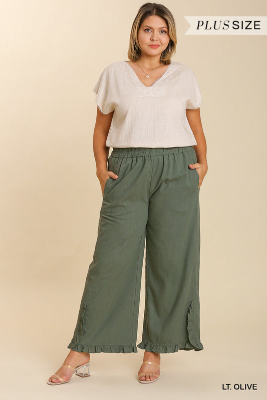 Linen Ruffle Pants (Assorted Colors XL-2XL)