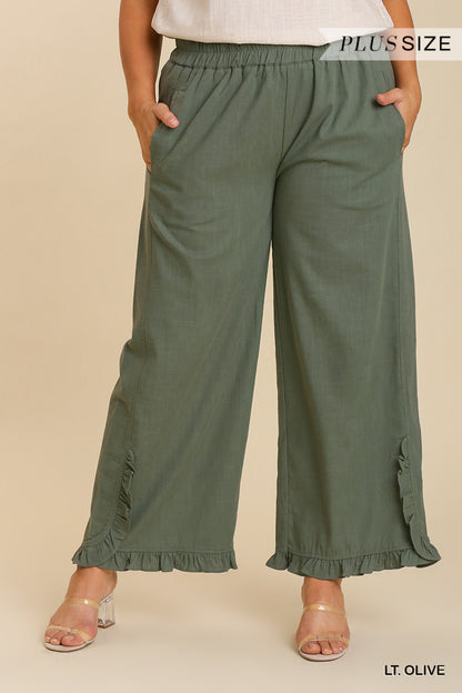 Linen Ruffle Pants (Assorted Colors XL-2XL)