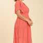 Smocked Short Sleeve Midi Dress (Curvy Sizes)