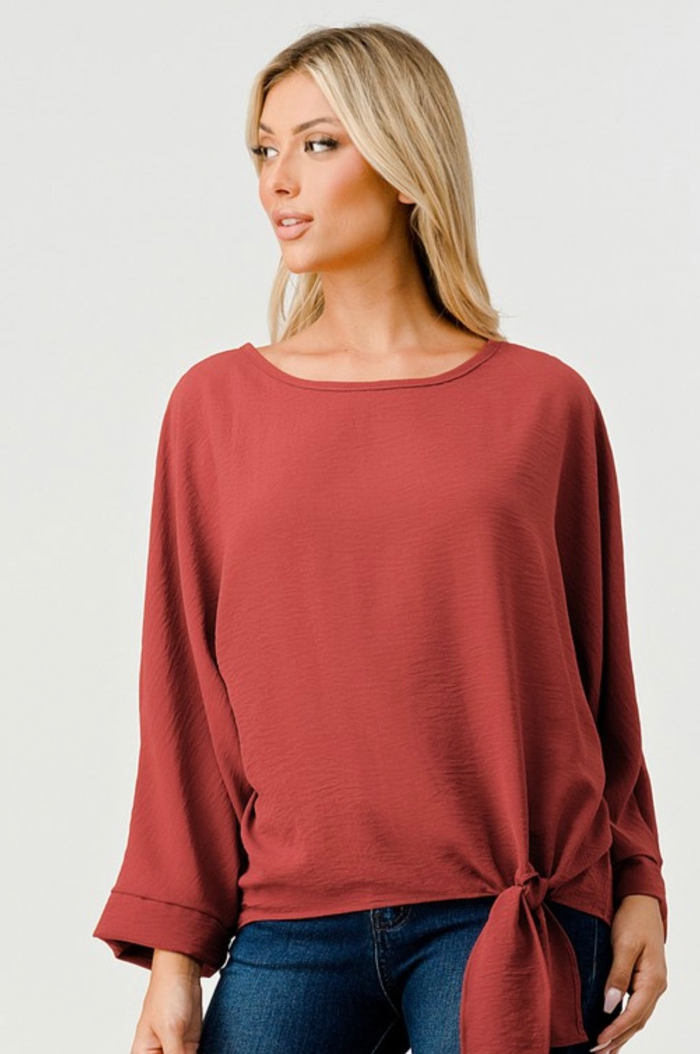 Long Sleeve Side Tie Top  (Assorted Colors)