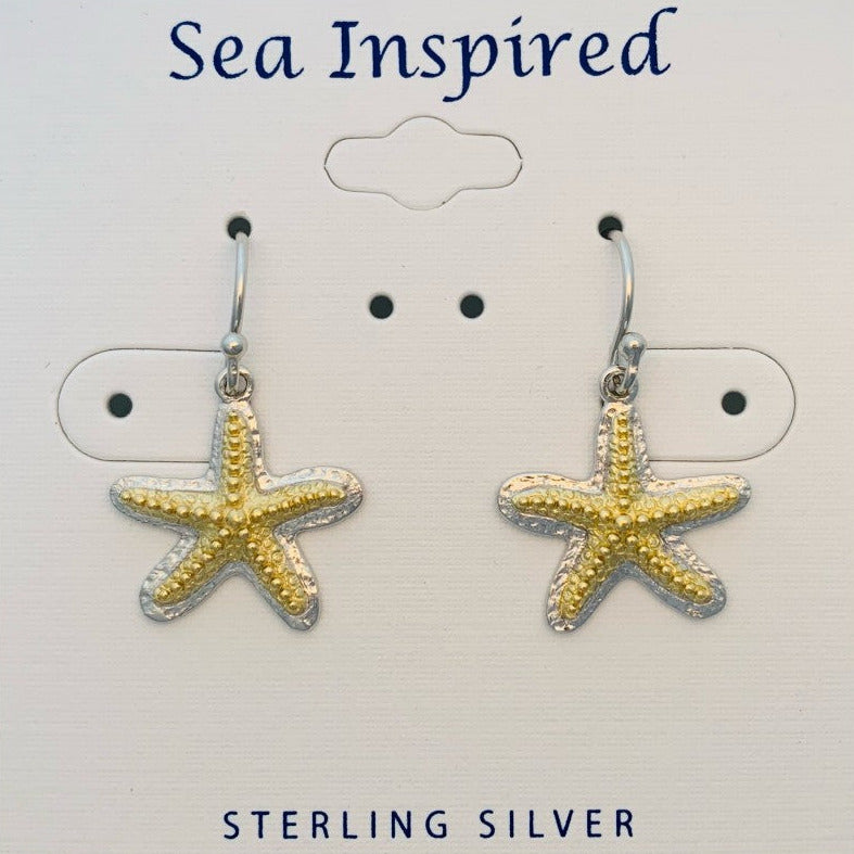 Sterling Silver Two-Tone Starfish Earrings