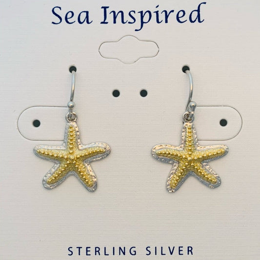 Sterling Silver Two-Tone Starfish Earrings